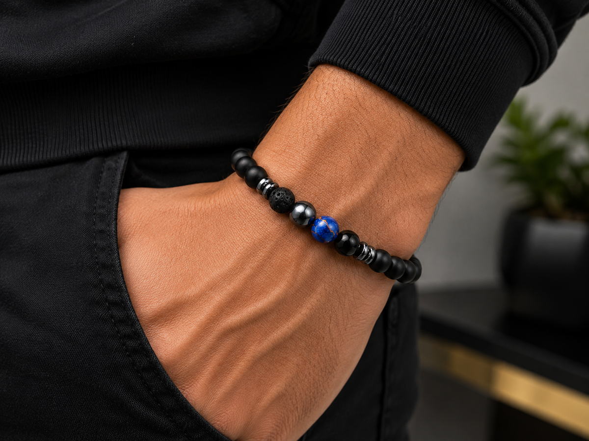 Bracelet homme en pierres – Noir & Bleu 💙