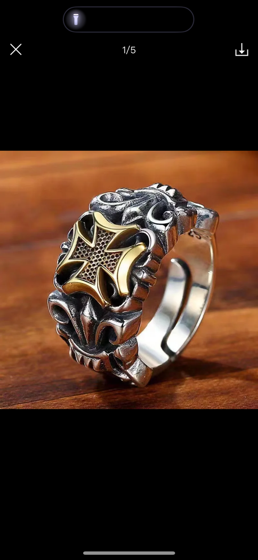 Bague Croix Dorée Style Templier