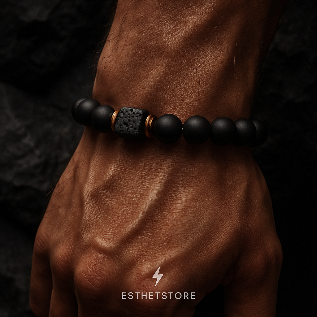 Bracelet Volcanique Pierre de Lave & Agate Noire Force & Équilibre