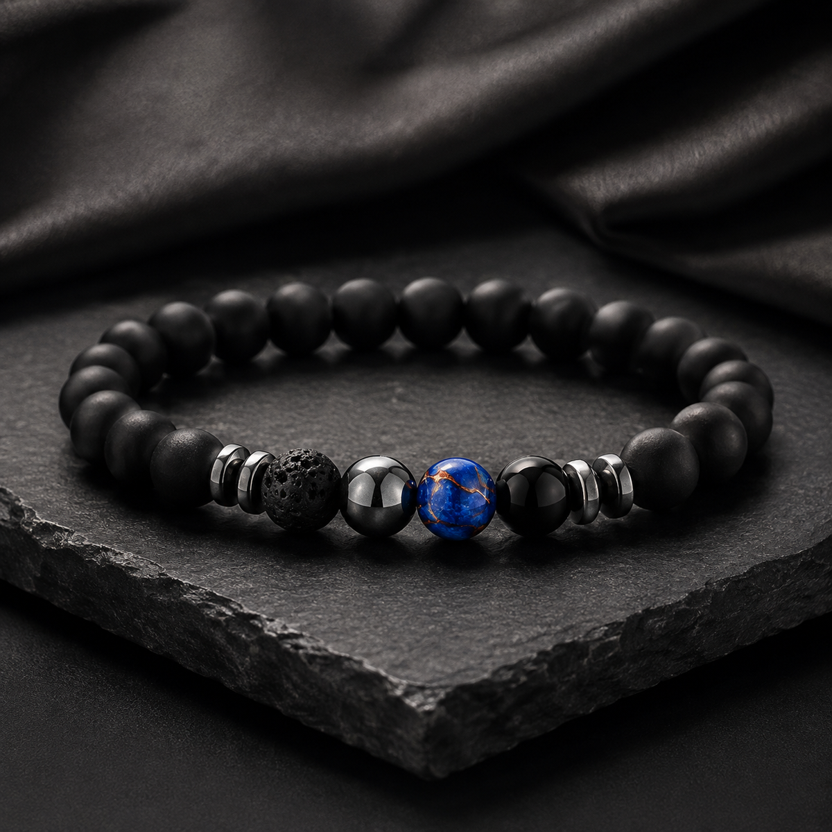 Bracelet homme en pierres – Noir & Bleu 💙