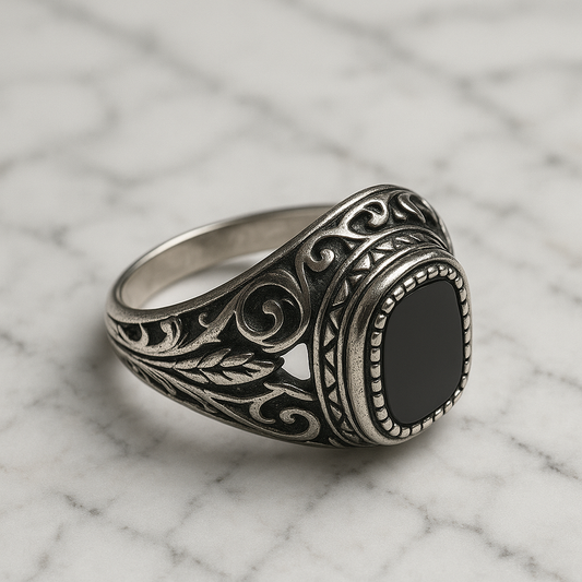Chevalière Homme Acier Inoxydable Pierre Noire – Style Vintage & Gothique Luxe