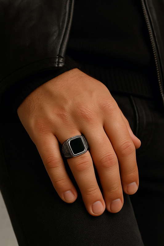 Chevalière Homme Acier Inoxydable Pierre Noire – Style Moderne & Vintage Luxe