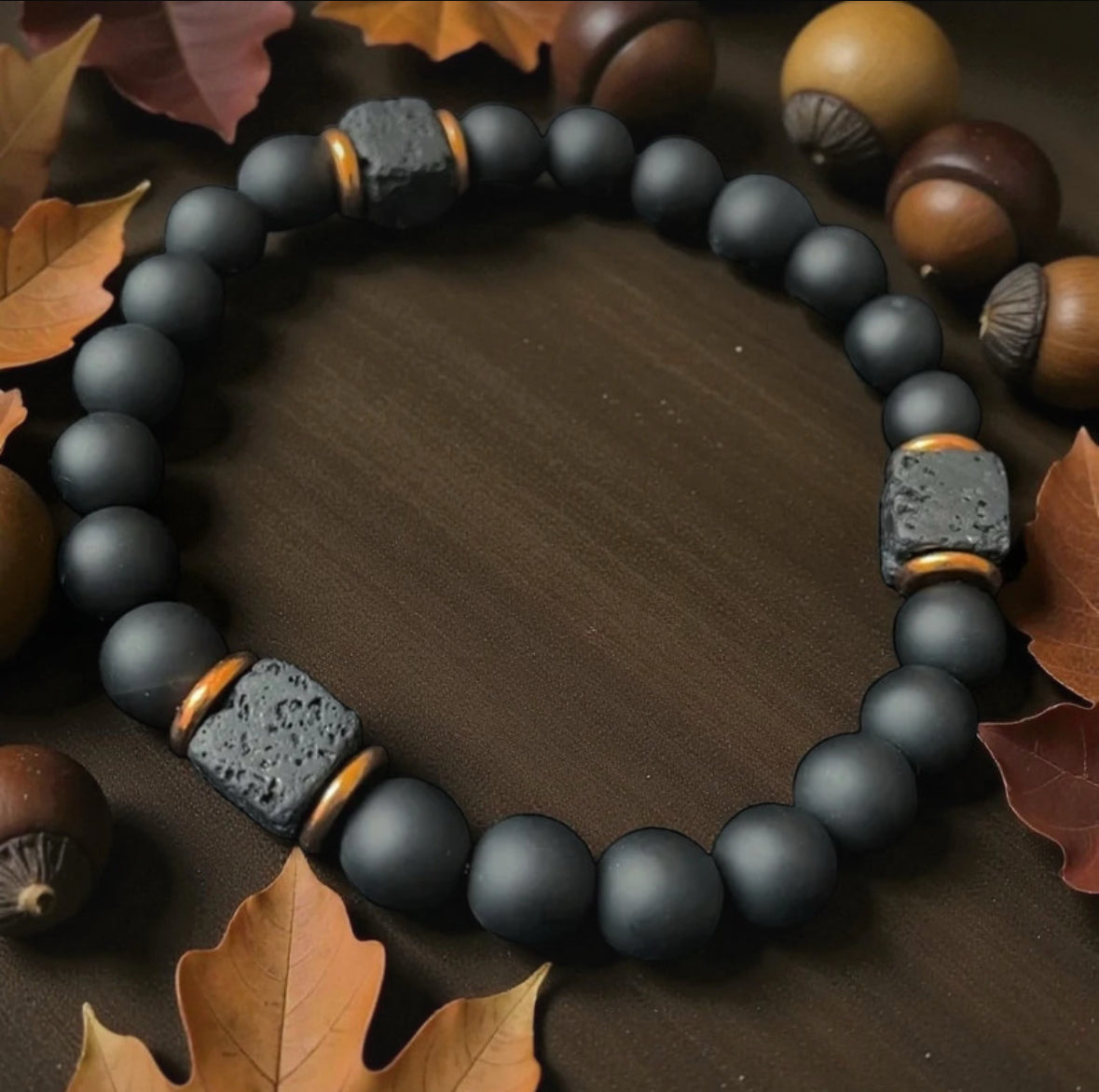 Bracelet Volcanique Pierre de Lave & Agate Noire Force & Équilibre