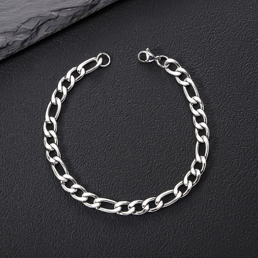 Bracelet Chaîne Acier Argenté Style Minimaliste Homme
