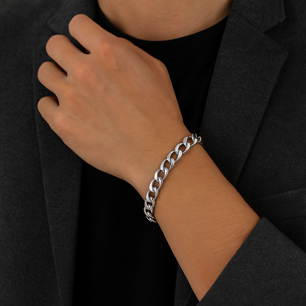 Bracelet Chaîne Acier Argenté Style Minimaliste Homme
