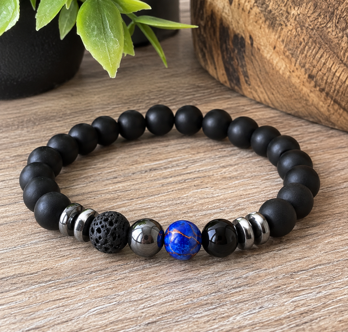 Bracelet homme en pierres – Noir & Bleu 💙